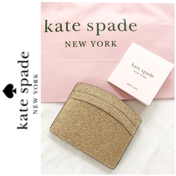 NWT Kate Spade glitter card wallet pale gold - Picture 4 of 5